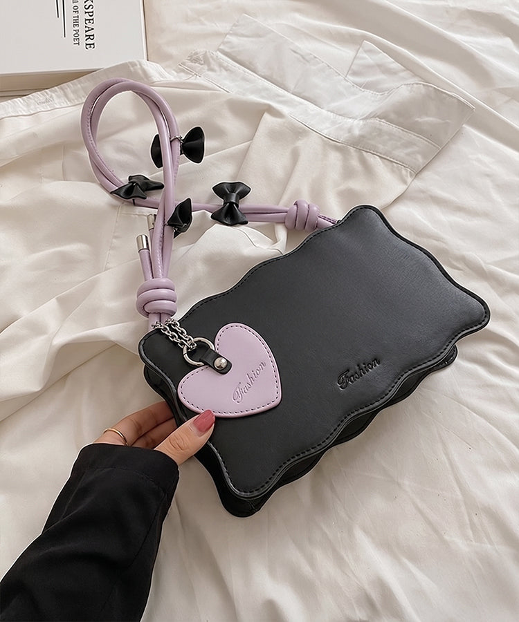 Heart Handbag Black (Lilac Strap, High Quality)