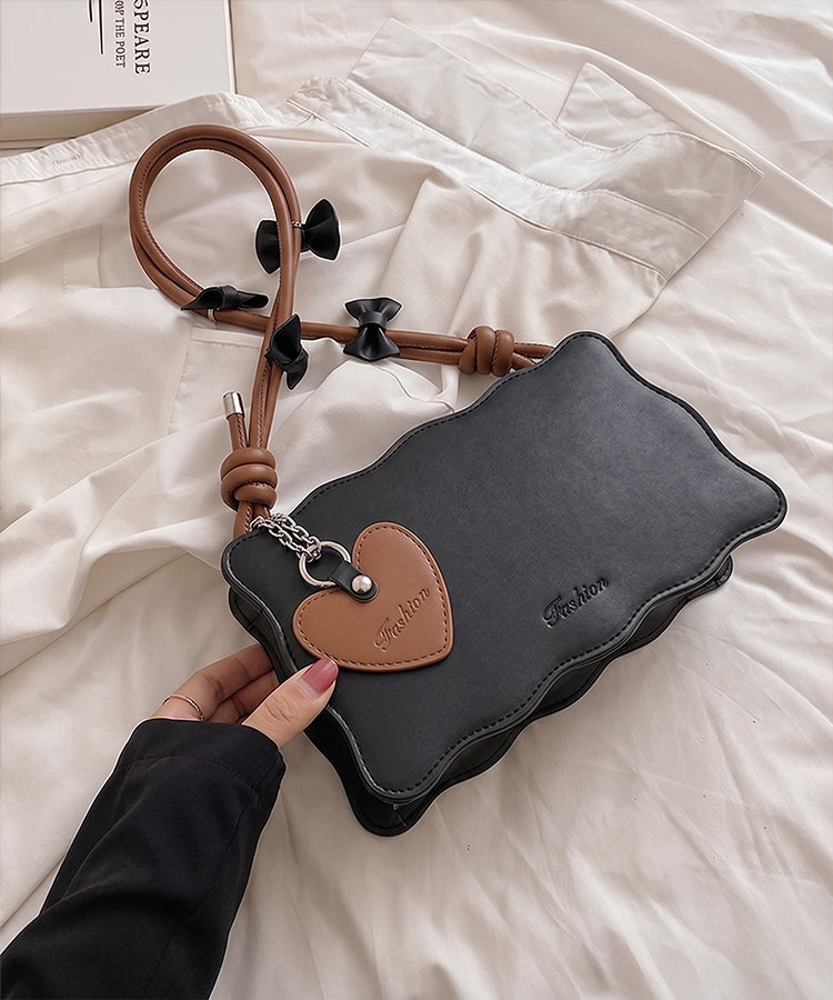 Heart Handbag Black (Brown Strap, High Quality)