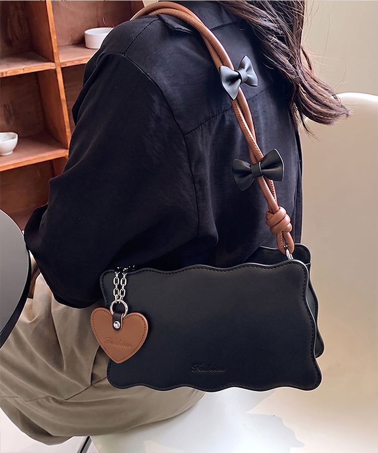 Heart Handbag Black (Brown Strap, High Quality)
