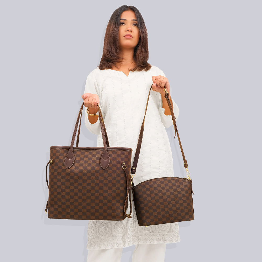 Checkered Tote - Brown