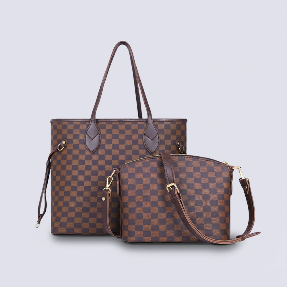 Checkered Tote - Brown