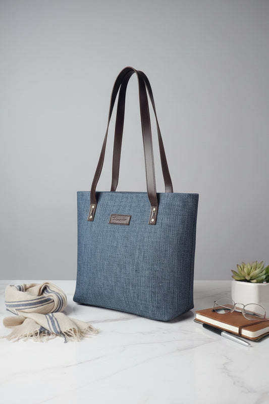 Classic Jute Tote - Denim Blue